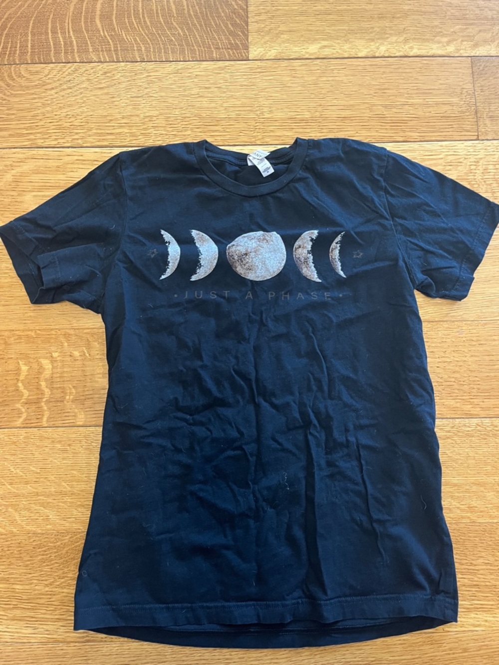 Womens Black 'Just a Phase' Moon Graphic Tee medium